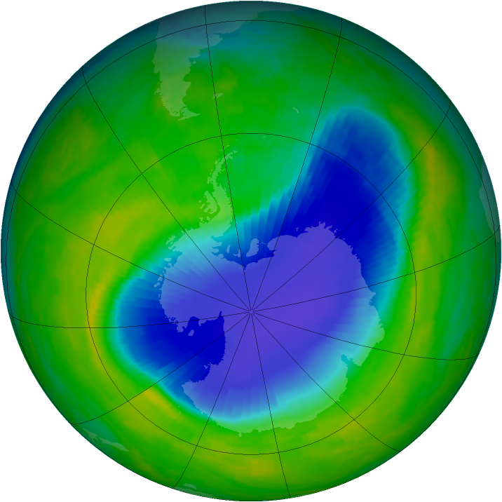 Antarctic ozone map for 14 November 1992